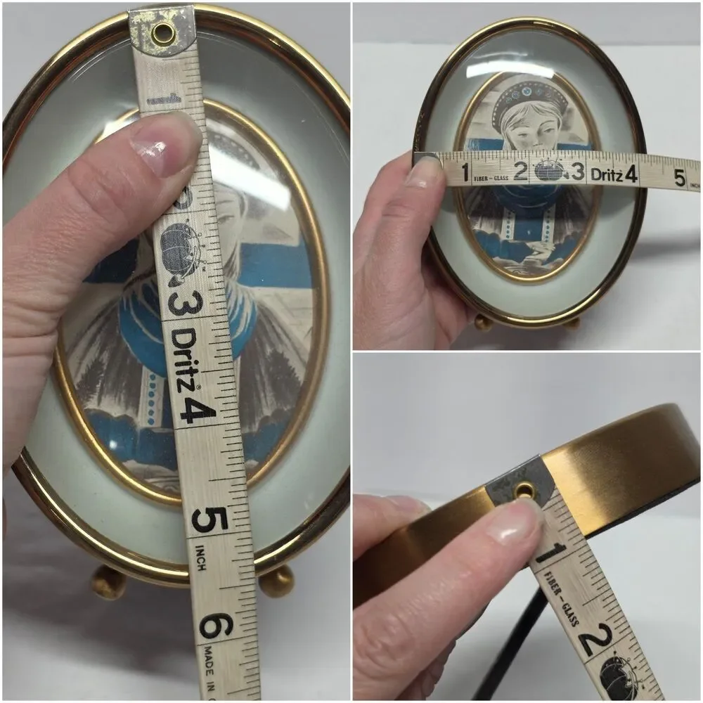Vintage Bubble Glass Oval Picture Frame Shadow Box Retro 60s Gold Tone Metal